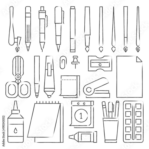 Line stationery icons set vector
