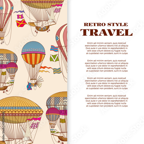 Travel banner with vintage bright hot air balloons