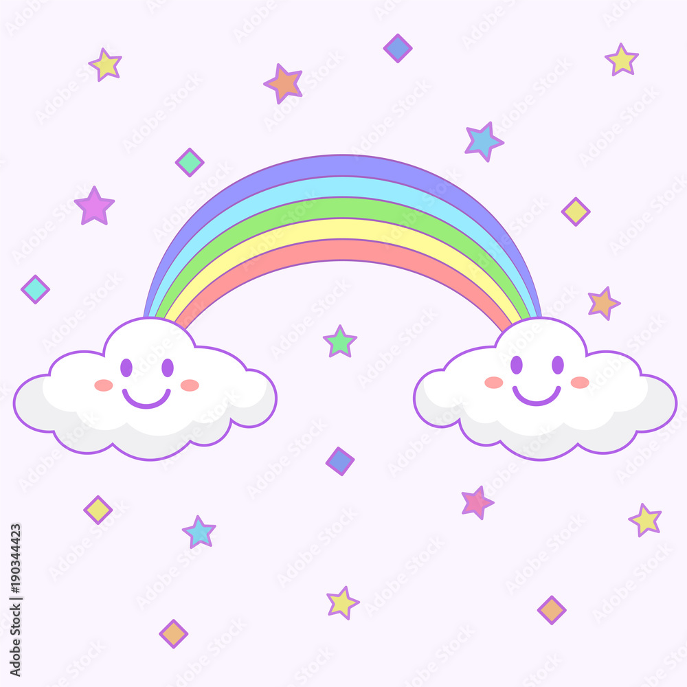 kawaii clouds and rainbow icon over white background. colorful design. vector illustration kawaii clouds and rainbow icon over white background. colorful design. vector illustration