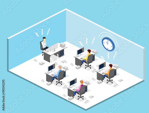 Isometric flat 3D isolated concept Deadline Concept of overworked man.