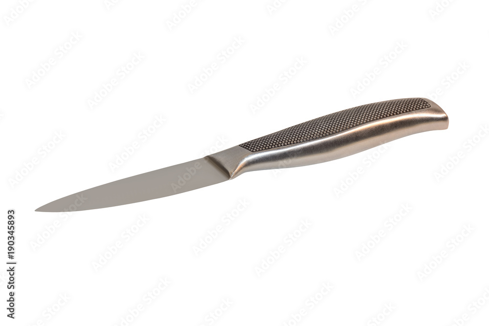 Fototapeta premium Kitchen knife in stainless steel with ribbed handle isolated on white background