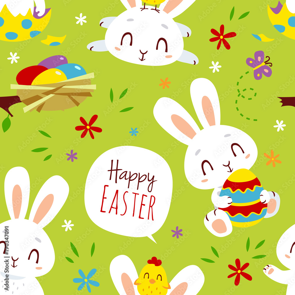 vector cartoon style easter bunny green seamless pattern vector cartoon style easter bunny green seamless pattern