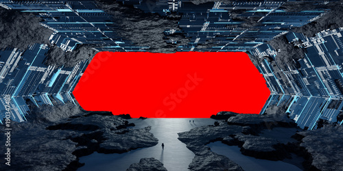 Fototapeta Naklejka Na Ścianę i Meble -  Huge asteroid spaceship interior 3D rendering elements of this image furnished by NASA