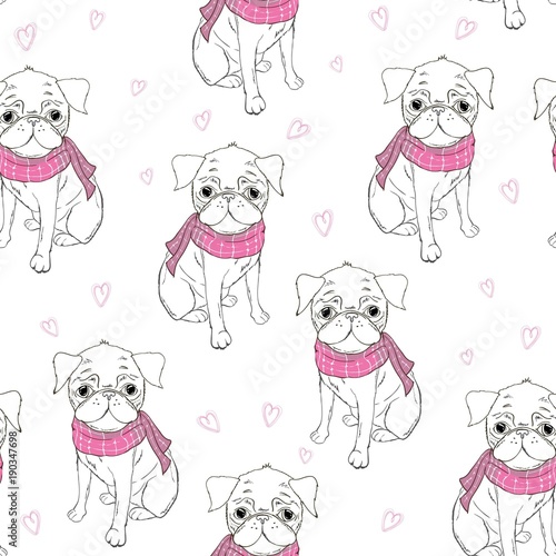 Pug dog. Seamless vector pattern photo