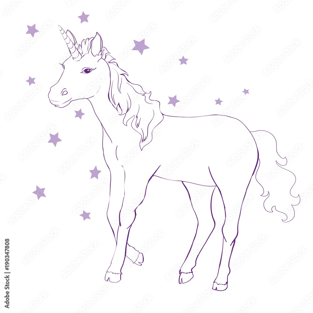 Unicorn vector icon isolated on white. Head portrait horse sticker, patch badge. Cute magic cartoon fantasy cute animal. Rainbow hair. Dream symbol. Design for children