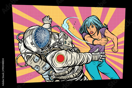 woman vs astronaut, fight