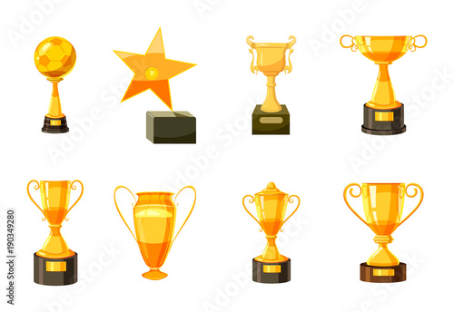 Gold cup icon set, cartoon style