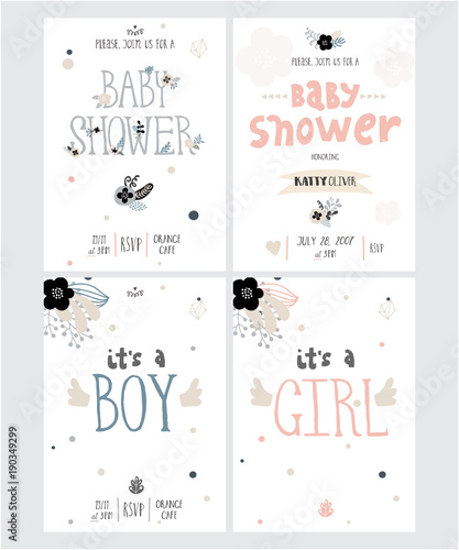Set of perfect vector card templates. Ideal for baby shower, mothers day, valentines day, birthday cards, invitations, prints, scrapbook