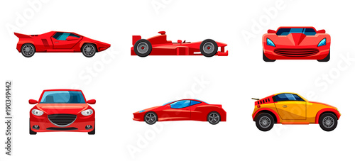 Super car icon set, cartoon style