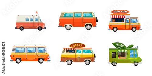 Minivan icon set, cartoon style