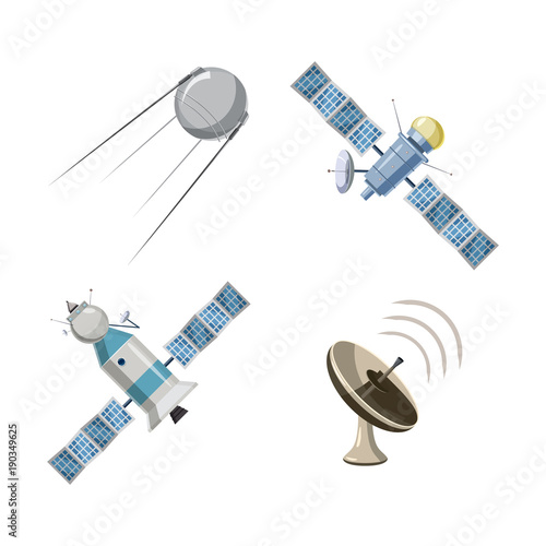 Satellite icon set, cartoon style
