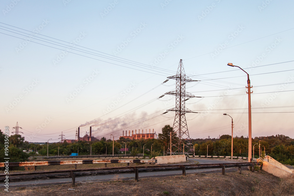Industrial landscape with power lines