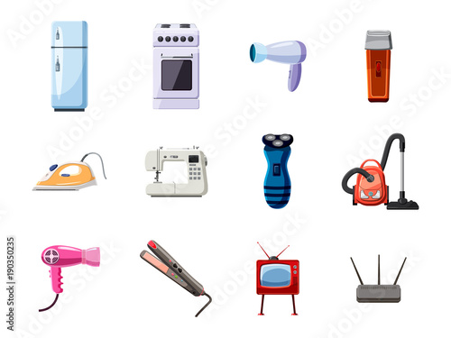 Home appliances icon set, cartoon style