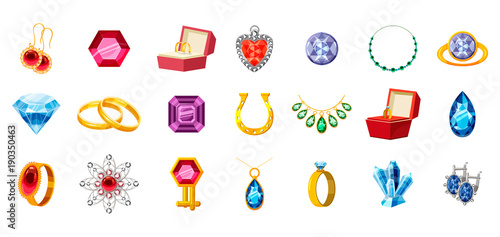 Jewerly icon set, cartoon style