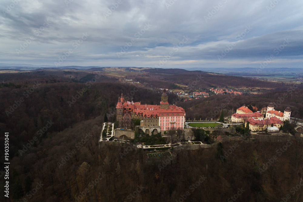 Aerial: the castle of Ksiaz, one of the most visible castle of Poland
