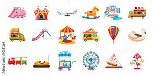 Kid amusement icon set, cartoon style
