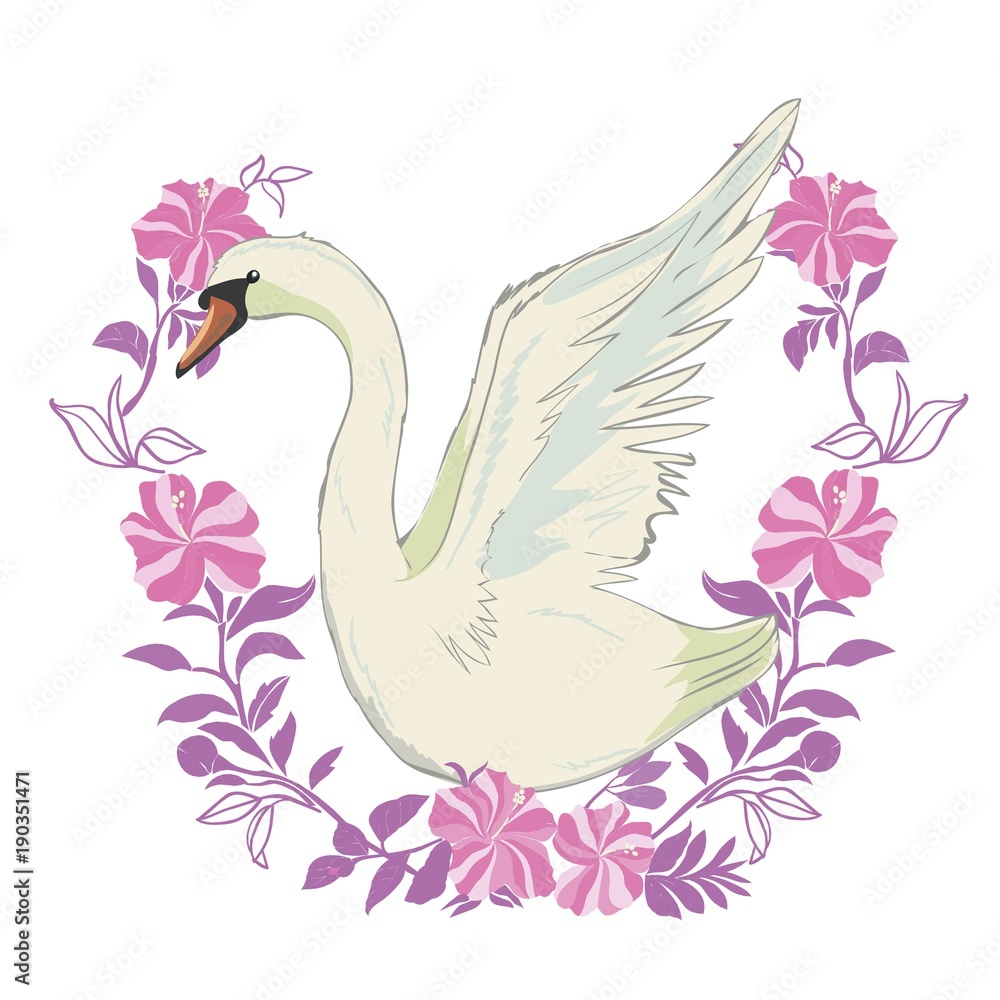 Obraz premium Princess swan doodle vector illustration.
