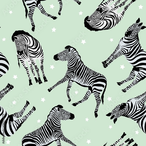 Sketch Seamless pattern with wild animal zebra print  silhouette on white background. Vector illustrations. Wild African animals.