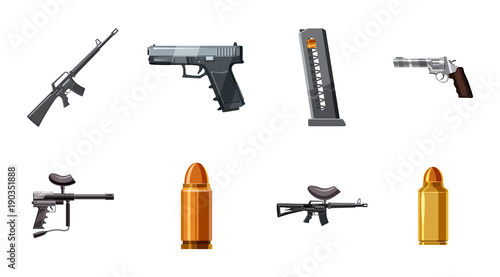 Weapons icon set, cartoon style