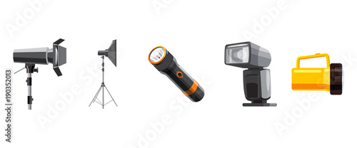Spotlight icon set, cartoon style