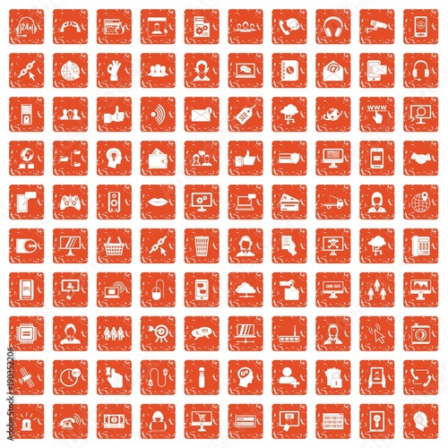 100 contact us icons set grunge orange