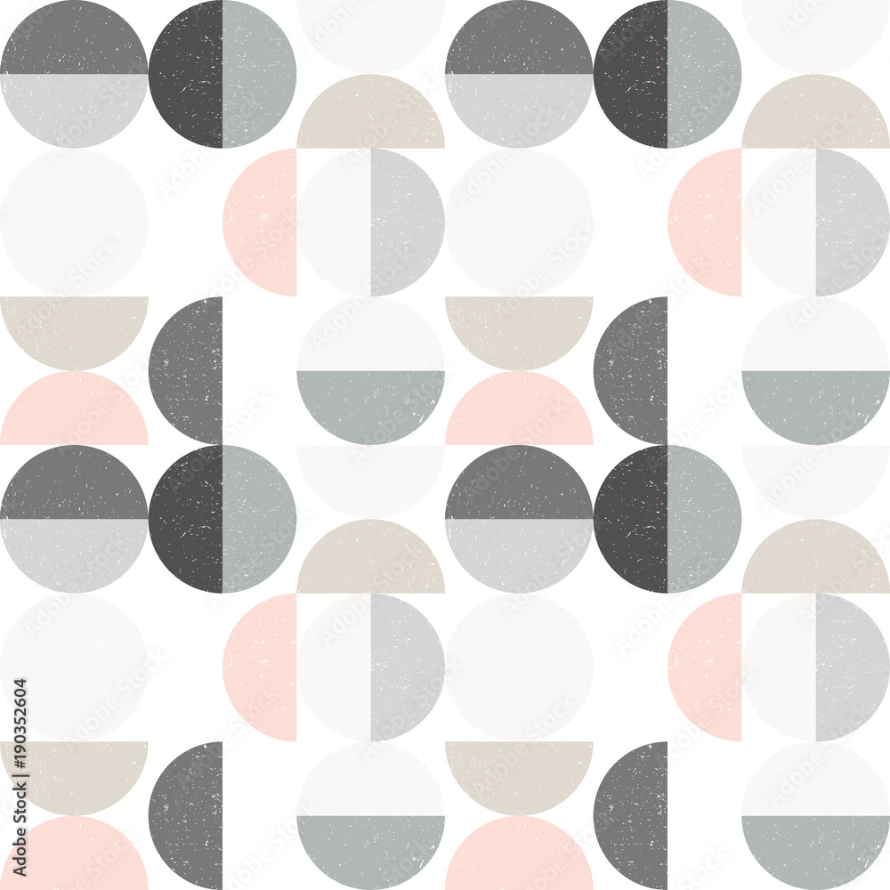 Plakat Nowożytny wektorowy abstrakcjonistyczny bezszwowy geometryczny wzór z półkolami i okręgami w retro skandynawa stylu
