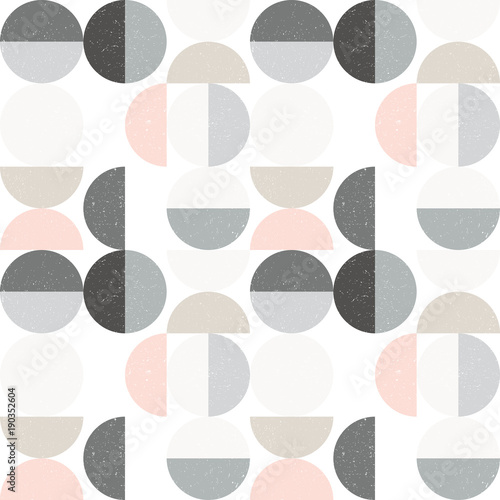 Plakat Nowożytny wektorowy abstrakcjonistyczny bezszwowy geometryczny wzór z półkolami i okręgami w retro skandynawa stylu