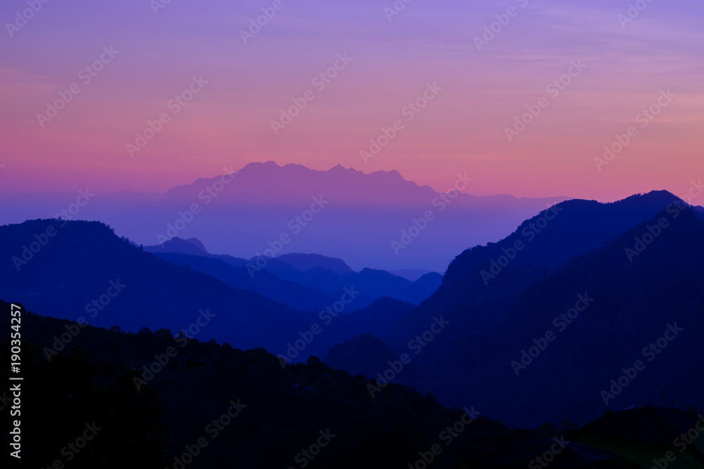 Beautiful mountain landscape at sunset at Monson viewpoint Doi AngKhang, Chaingmai Thailand
