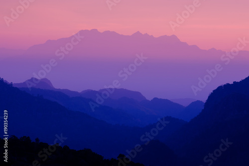 Beautiful mountain landscape at sunset at Monson viewpoint Doi AngKhang  Chaingmai Thailand
