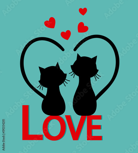 Cats in love on top of the letters love
