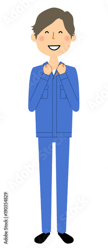 作業服の男性　喜ぶ