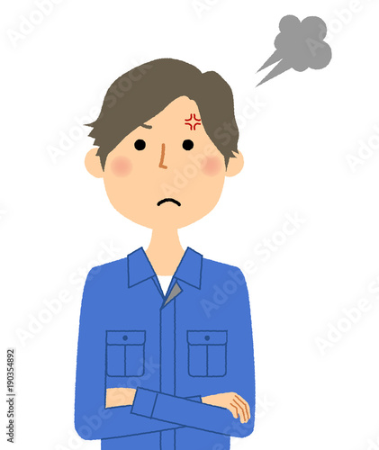 作業服の男性　怒る