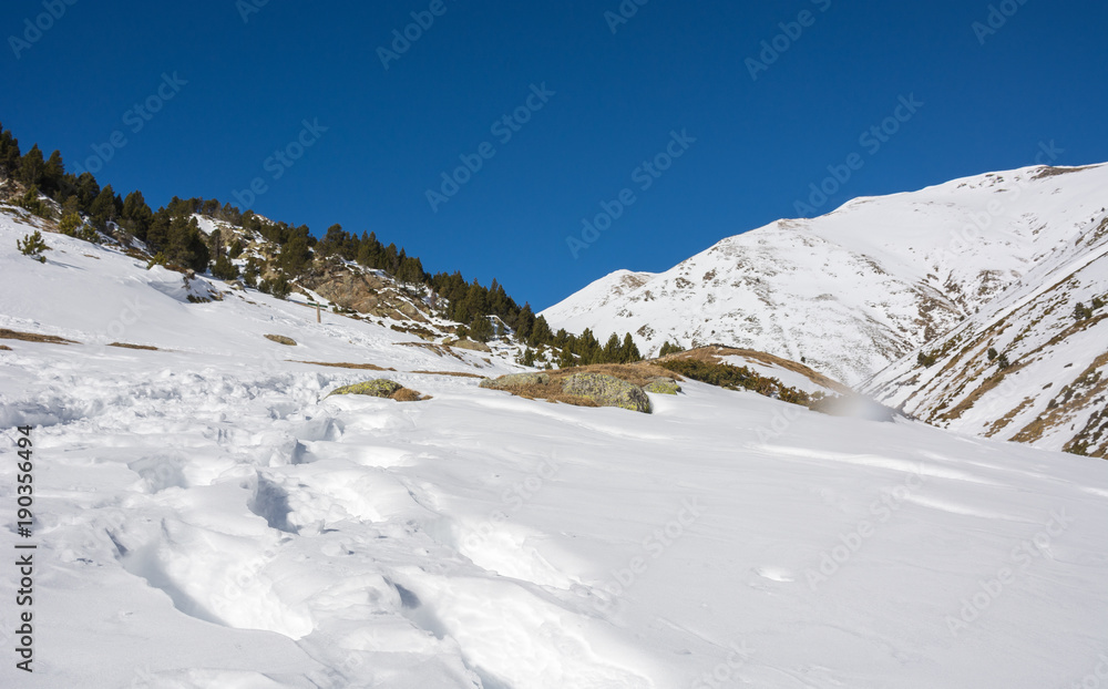 Landscape with snow and rivers in thePyrenees