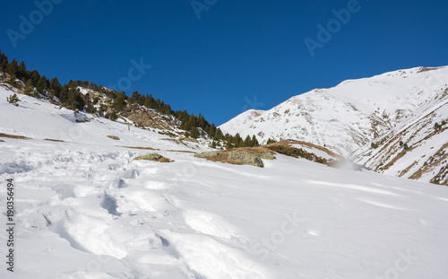 Landscape with snow and rivers in thePyrenees
