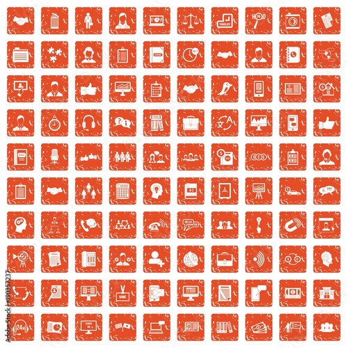 100 discussion icons set grunge orange