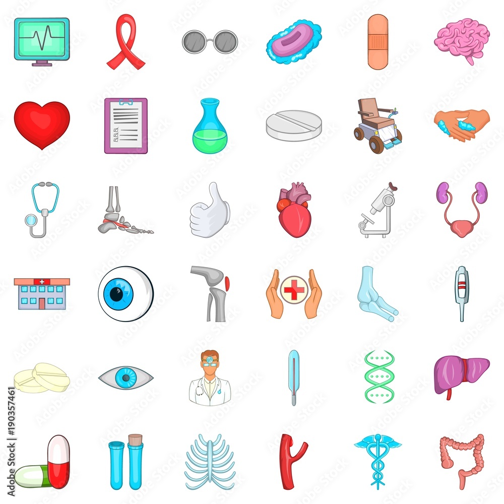 Medical checkup icons set, cartoon style