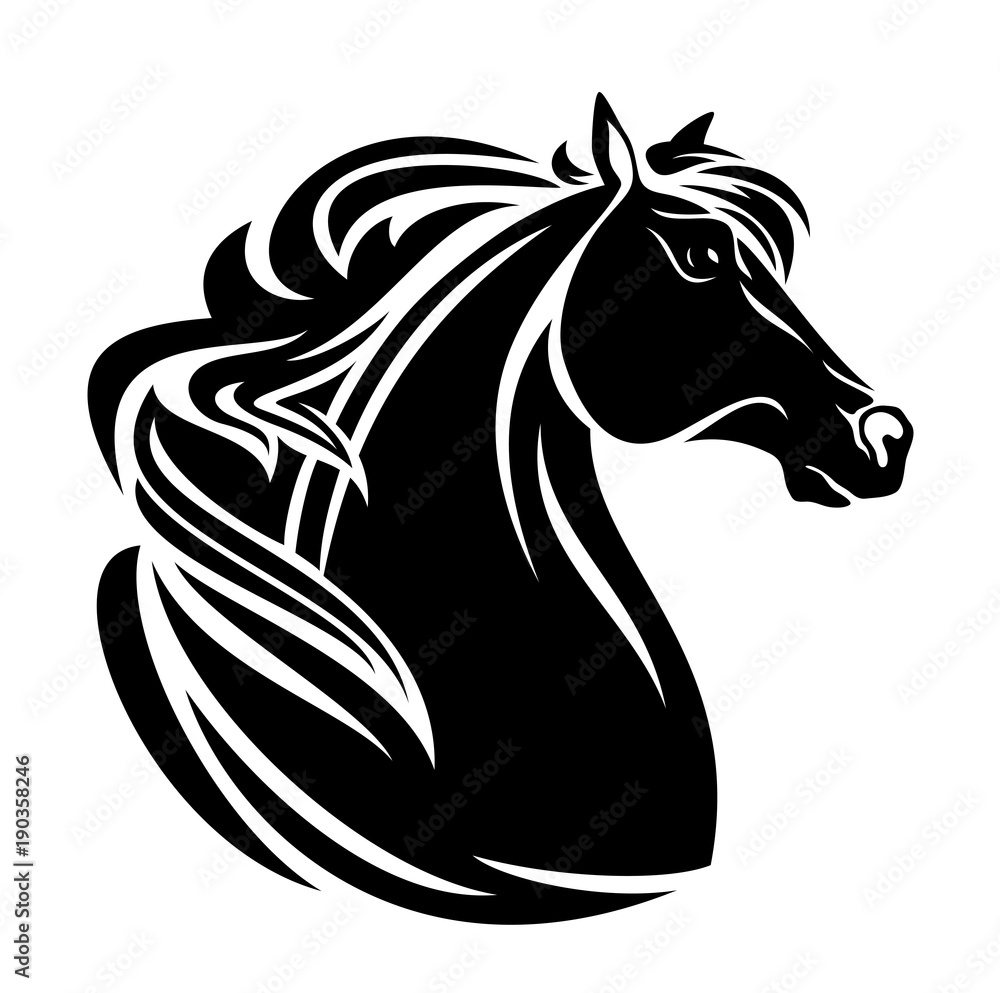 Fototapeta głowa profilu konia - czarno-biały wzór wektorowy
