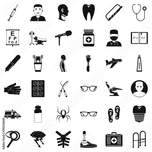 Med care icons set, simple style