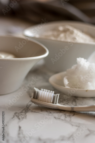 Homemade toothpaste, made with white clay.