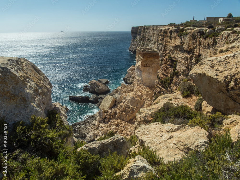 Malta cliffs in mediterranean sea