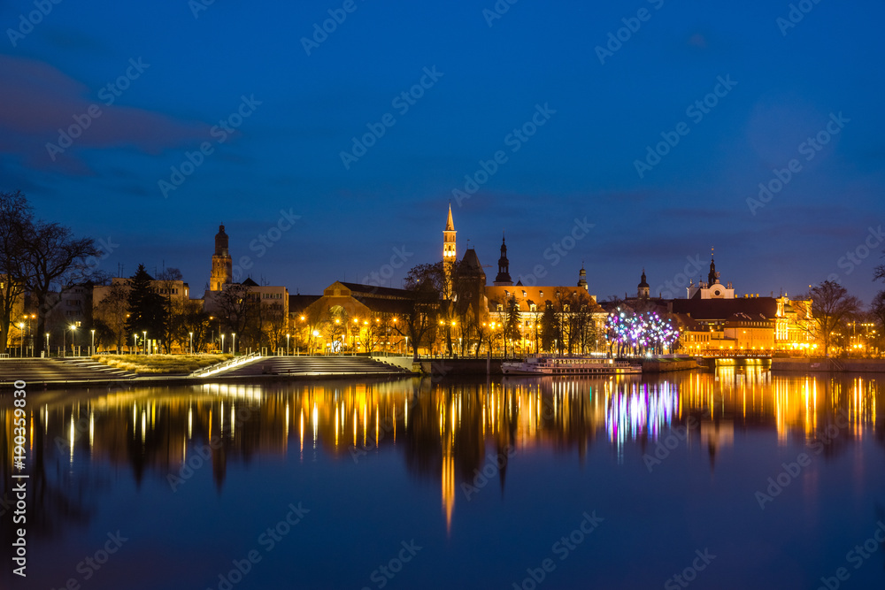 Night view on the old town in Wroclaw city, Silesia, Poland