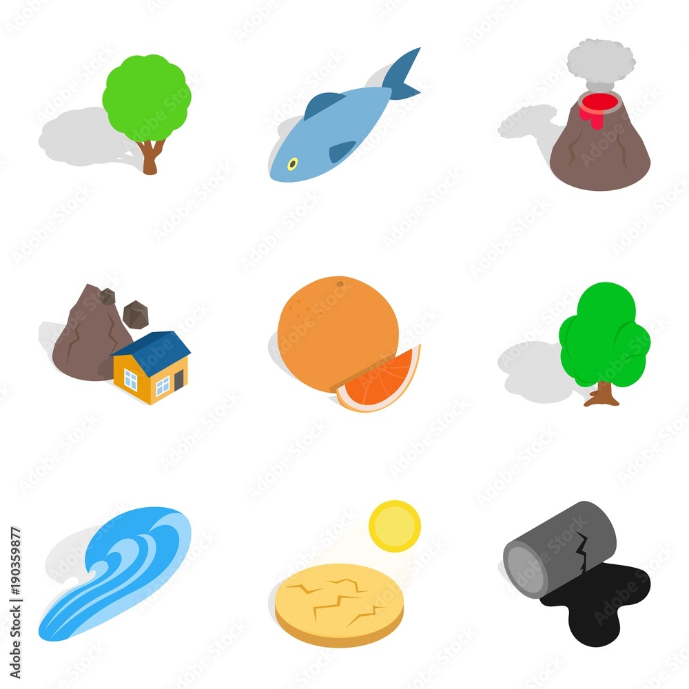 Dry land icons set, isometric style Dry land icons set, isometric style
