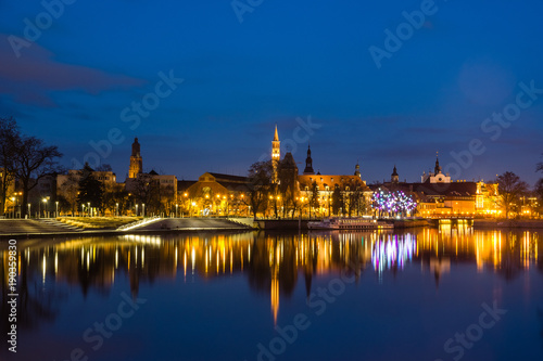 Night view on the old town in Wroclaw city, Silesia, Poland