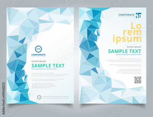 Brochure light blue polygonal mosaic background layout design template, Annual report, Leaflet, Advertising