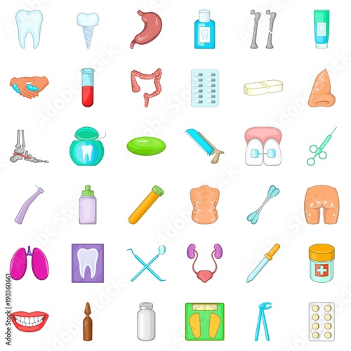 Matter of health icons set, cartoon style