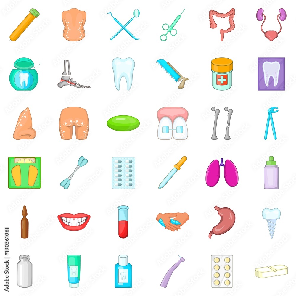 Medical aid icons set, cartoon style Medical aid icons set, cartoon style