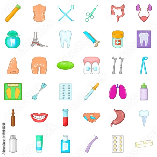 Medical aid icons set, cartoon style