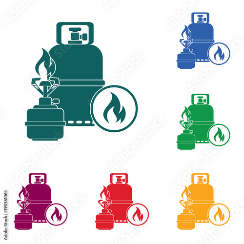 Camping stove with gas bottle icon