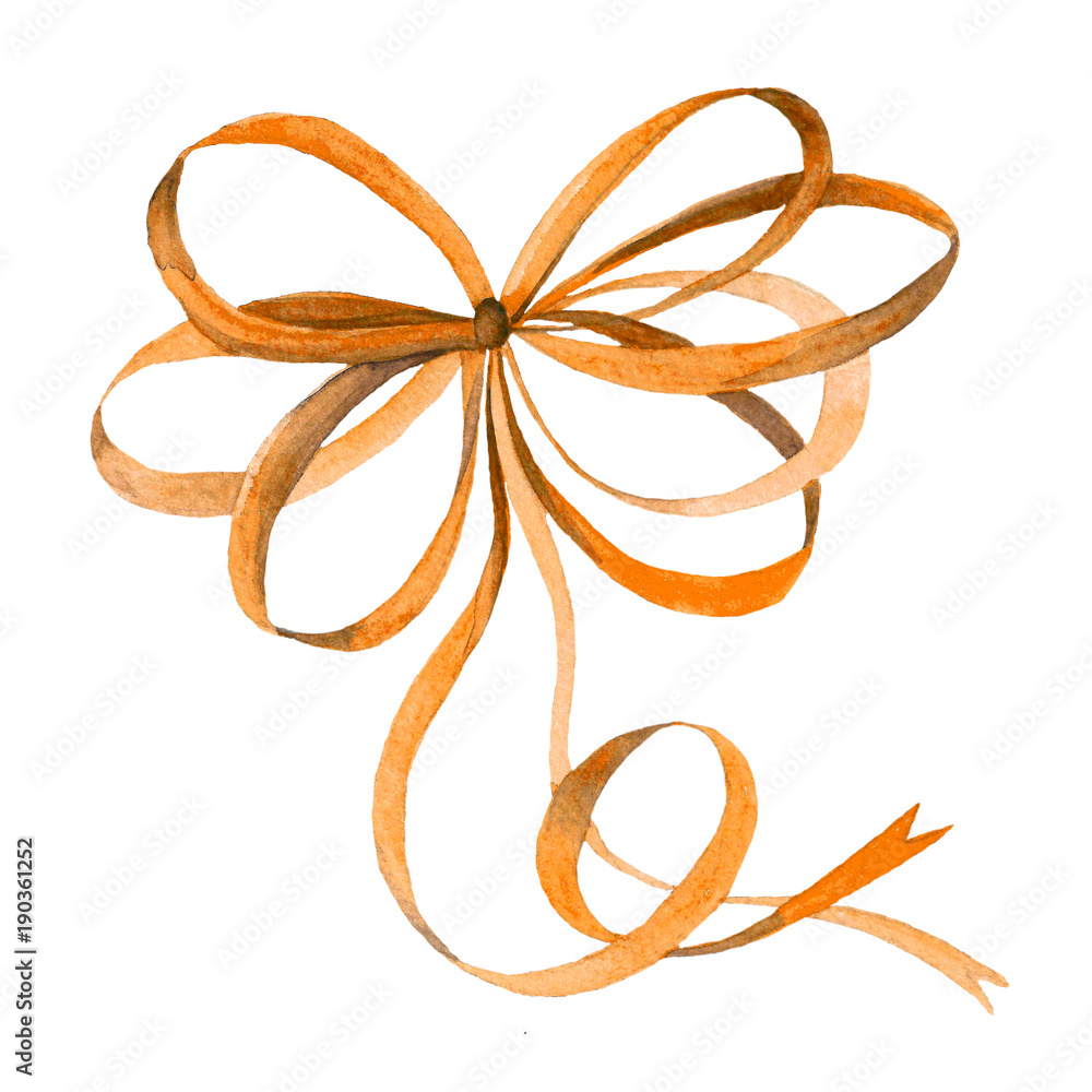 Watercolor illustration of a ribbon bow. Watercolor illustration of a ribbon bow.