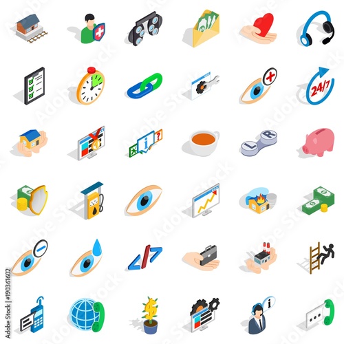 Rendering medical assistance icons set, isometric style
